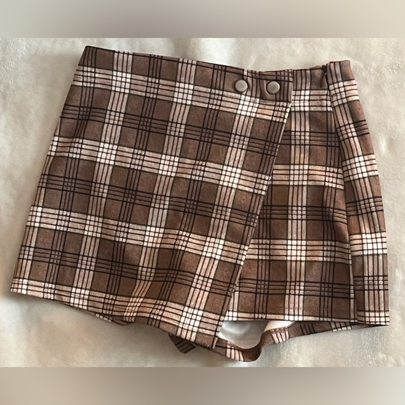 Brown Plaid Mini Skort - Picture 1 of 4
